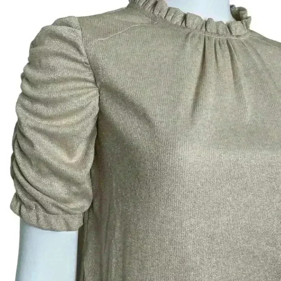 Walter Baker Blush Shimmer Ruched Sleeve Blouse Keyhole Back Size S - Picture 4 of 11
